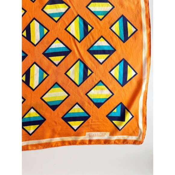 Vintage GIVENCHY Orange Geometric Print Silk Satin 30" x 30" Square Scarf - Picture 12 of 16